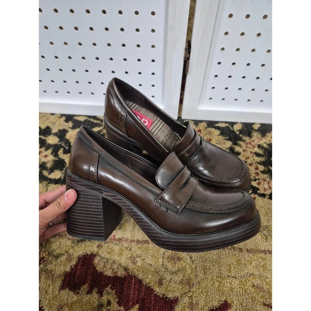 Pop Wilder Y2K Platform Penny Loafers Chunky Block Heel Dark Academia Size 9.5